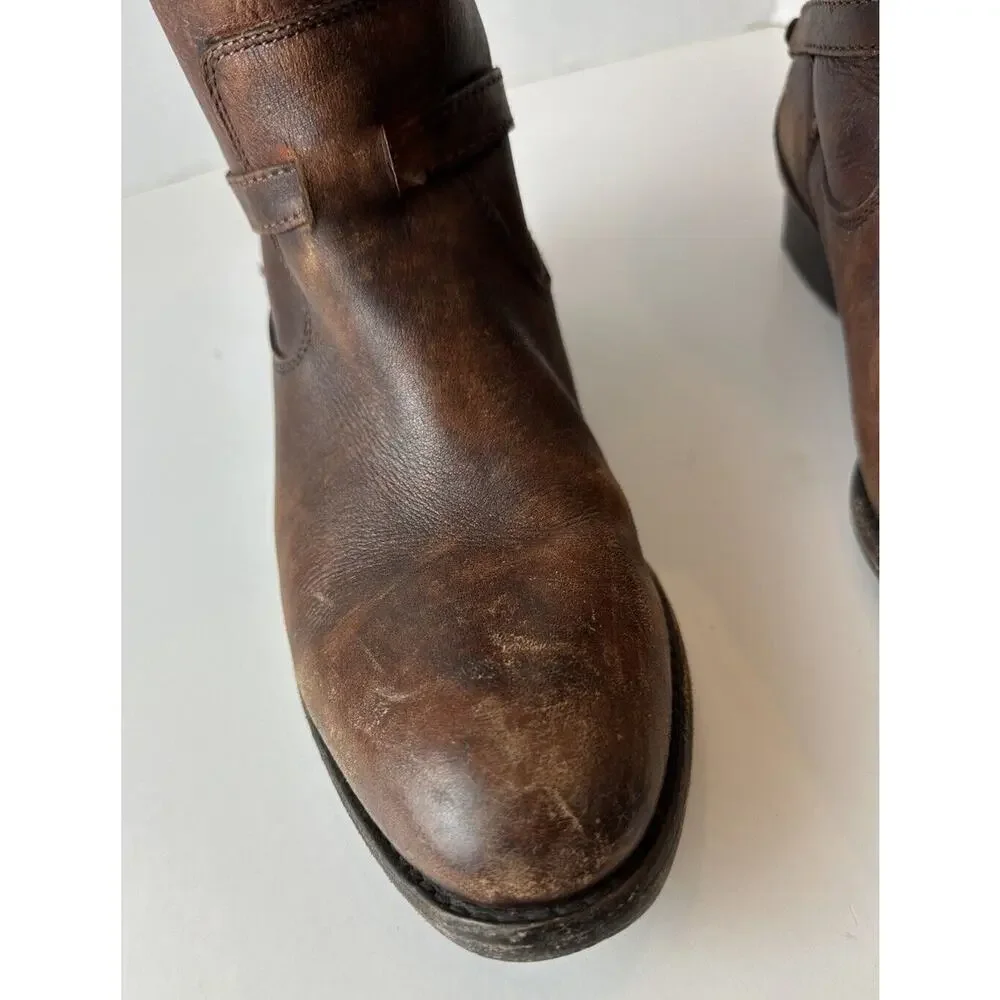 FRYE Lindsay Plate Distressed Leather Tall Riding Boots 76975 Brown Size 7 B - Picture 15 of 16